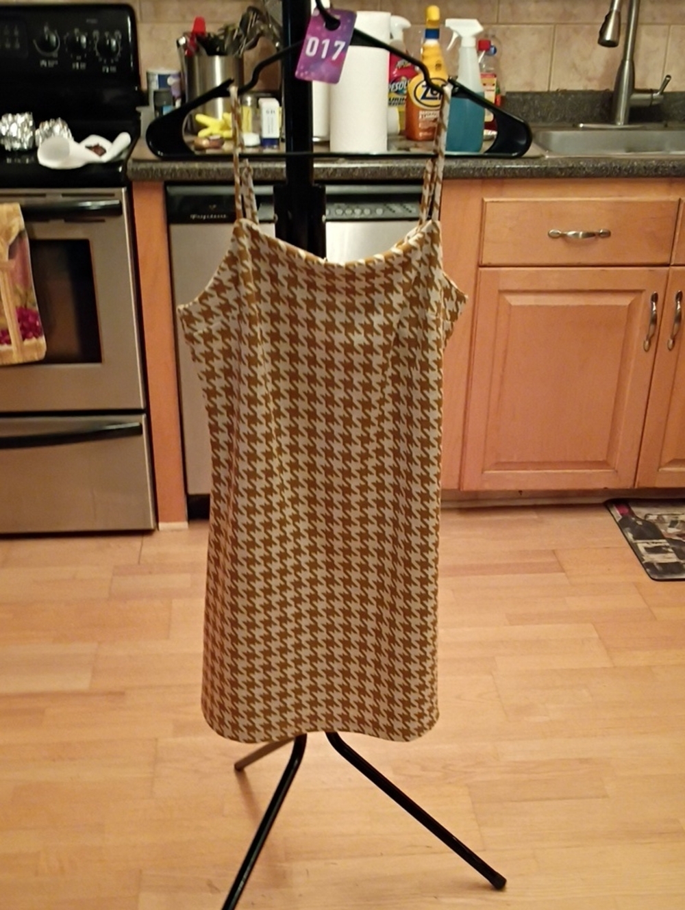 Altar'd State Tan & White Houndstooth Slip Mini Dress